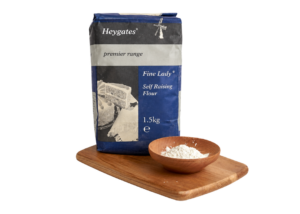 heygates fine lady self raising flour 1.5kg on a chopping board