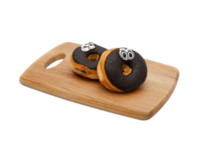 chocolate doughnuts with googly eyes